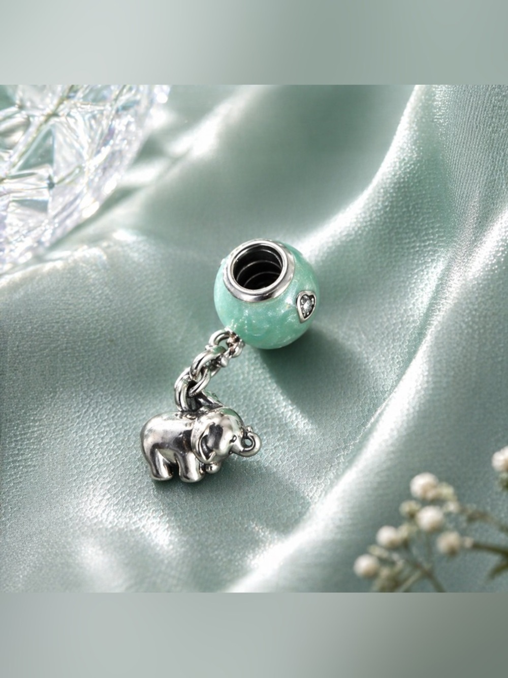 Pandora Retired Elephant & Balloon Dangle Charm Baby Boy Blue Sterling Silver
